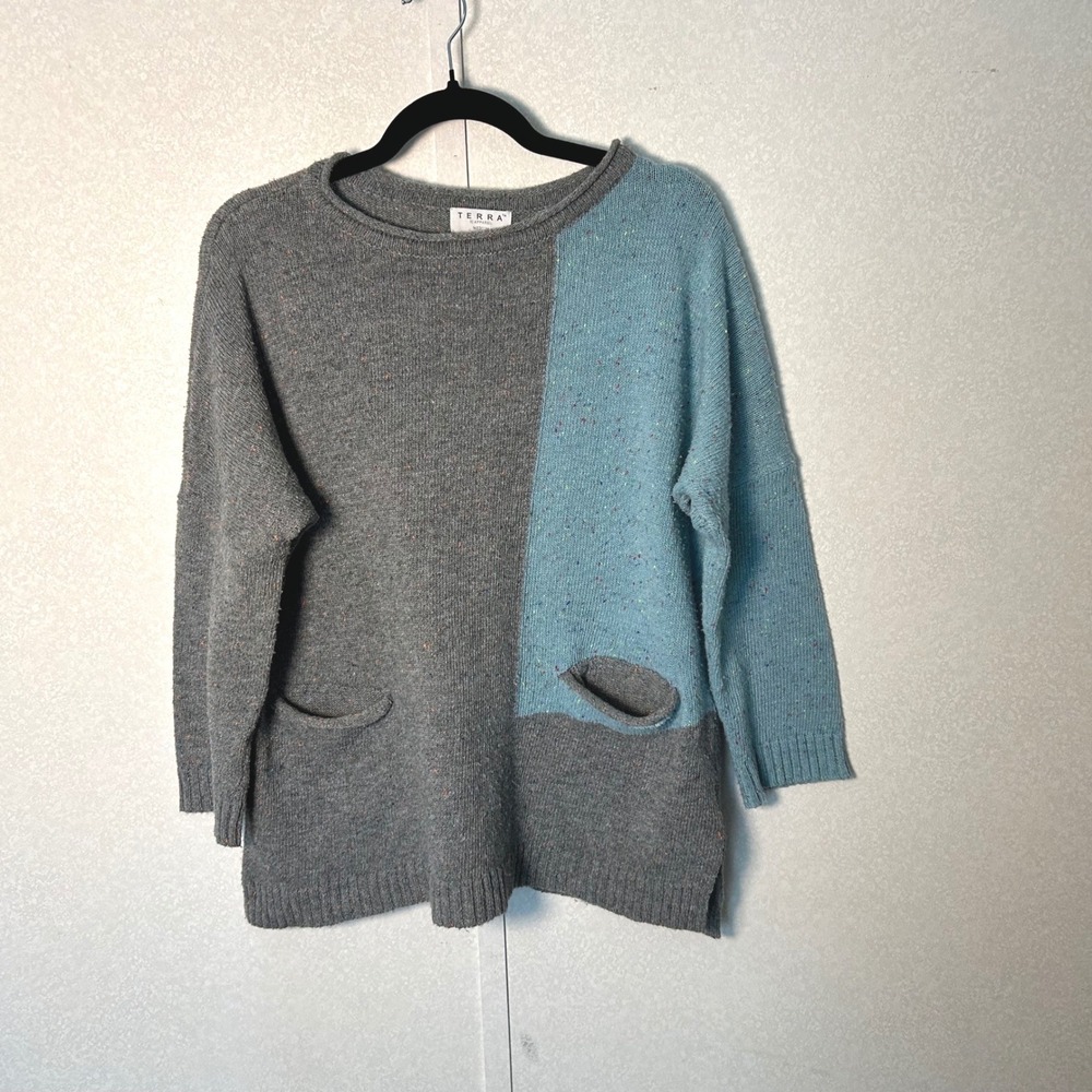 Terra sj Color block Medium sweater roll neck speckle confetti Lagenlook pockets